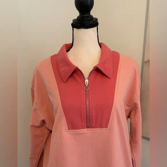 Time and Tru Women's Quarter Zip Sweatshirt Color Block Pink Women’s Size Large - Picture 7 of 11
